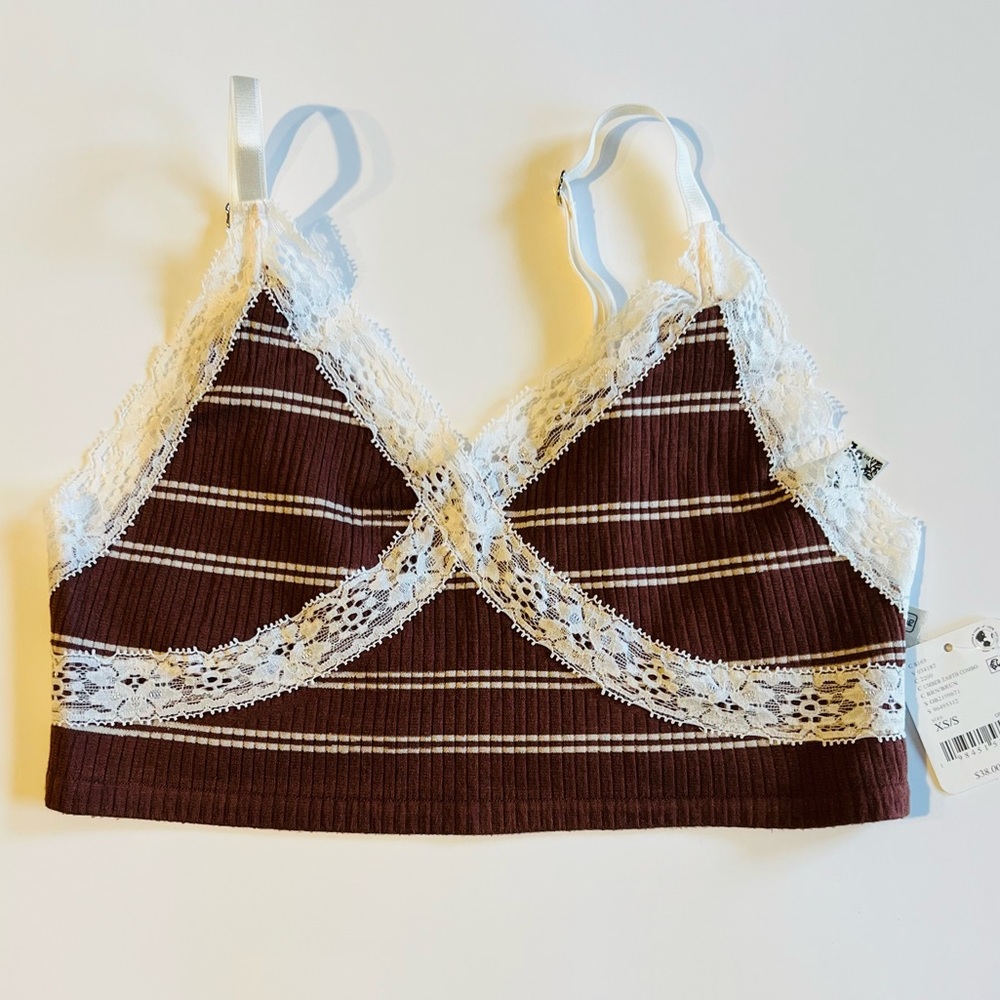 FREE PEOPLE GiGi Seamless Striped Bra Umber Earth Brown White Bohemian Size XS/S - Picture 3 of 16